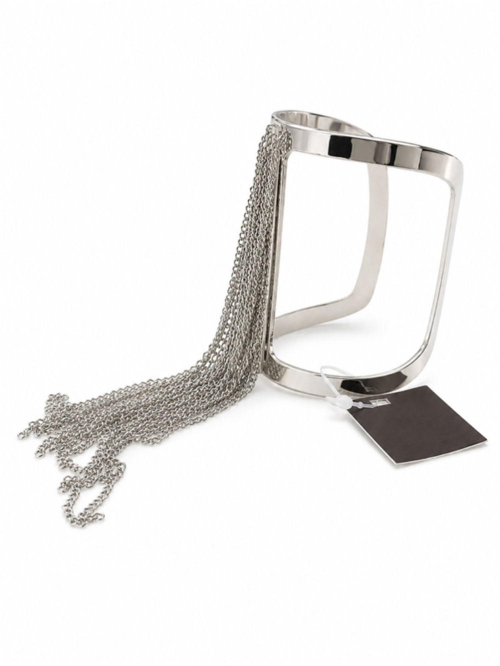 Melanie Lyne Silver Tone Statement Cuff Bracelet with Chain Fringe Tassels